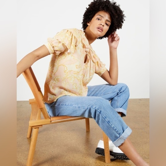 NWT Ted Baker Frisis MIB Frill Printed Top Pink Yellow 60s Retro Sz 2 M - Picture 3 of 15